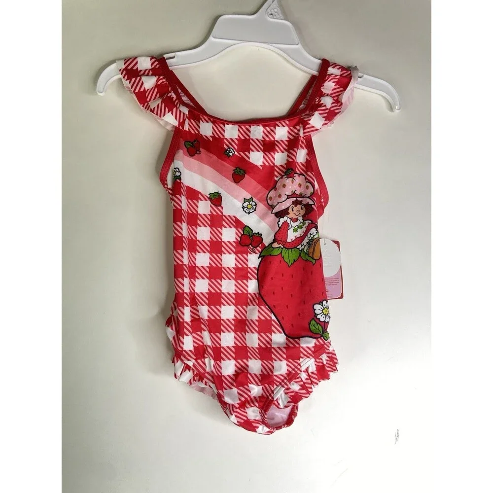 Strawberry Shortcake Gingham Red White One Piece Swimsuit Swimwear Girls Size 5